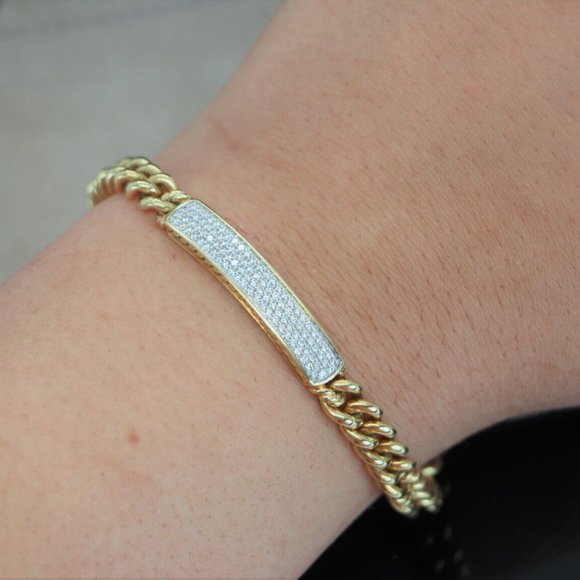 20378 David Yurman 18K Solid Yellow Gold Petite Pave Diamond ID Chain Bracelet - Picture 2 of 6